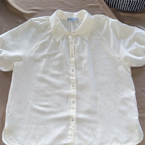 Antonio Melani Linen Blend Button Up Blouse Pouf Short Sleeve Sz XL - Picture 11 of 14